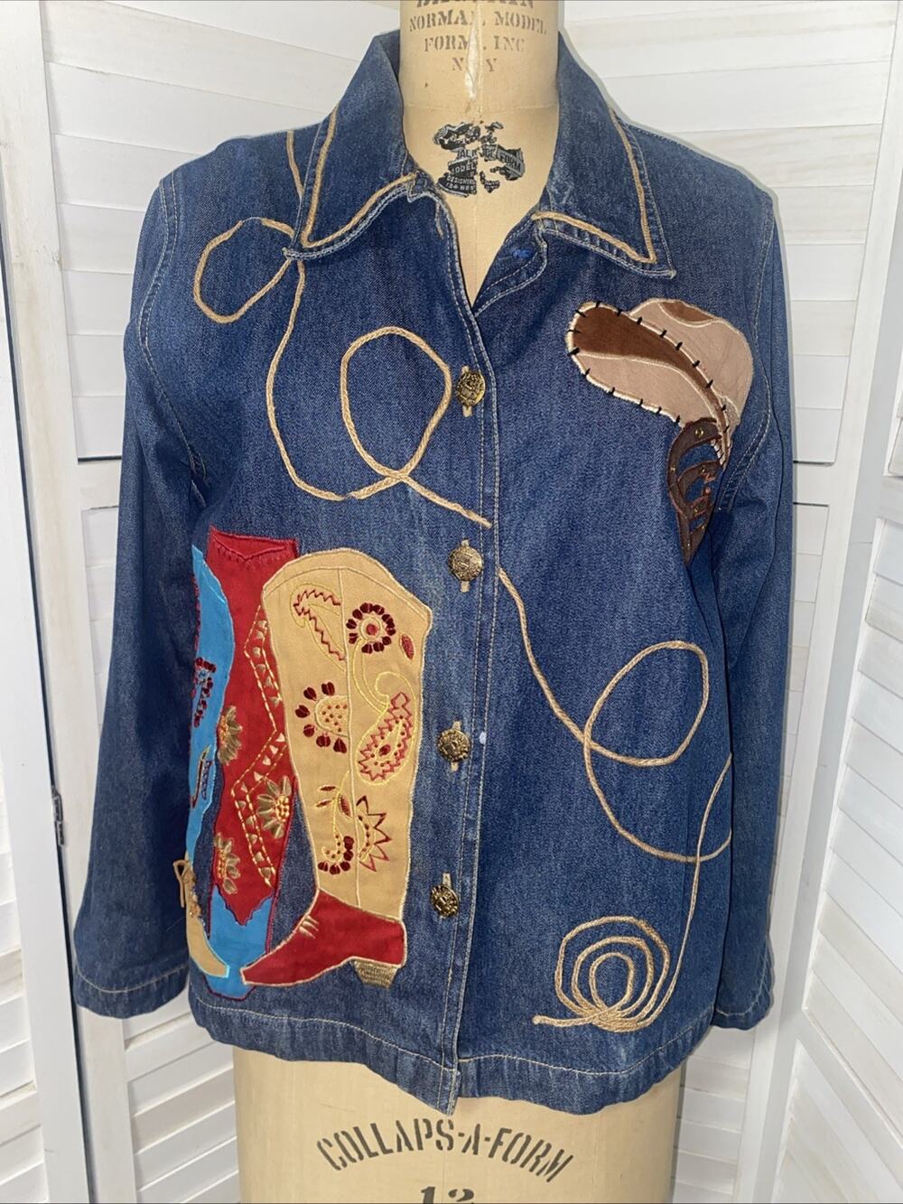 90s Y2K Tantrum Blue Denim Embroidered Western Rodeo Cowgirl Cotton Small